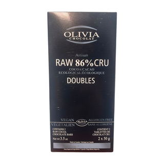 Olivia - raw organic 86% dark chocolate 2 x 50g