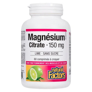 Natural factors - Magnésium citrate 150 mg :sugarless lime - 60  chews