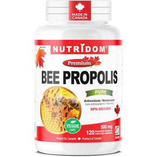 Nutridom Bee Propolis 500 mg, 120 Capsules, Pure Propolis Extract, Provides Antioxidants, Made In Canada