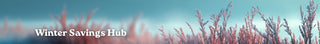 Text 'Winter Savings Hub' over a blurred background of pinkish-brown plants.