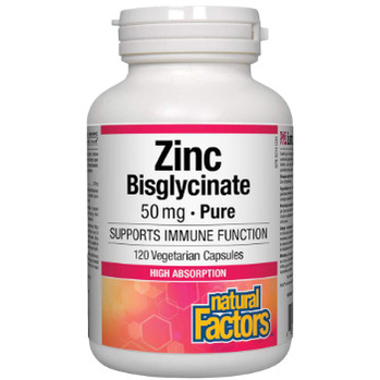 Natural factors Zinc Bisglycinate, 120 vegetable capsule 50mg