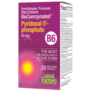 Pyridoxal 5’-phosphate BioCoenzymé B6 50 mg -Natural Factors -Gagné en Santé