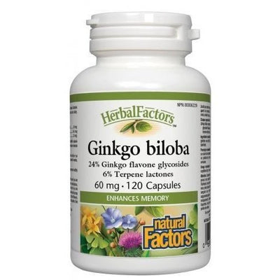 Ginkgo Biloba 60mg- Renforce la mémoire | HerbalFactors® -Natural Factors -Gagné en Santé