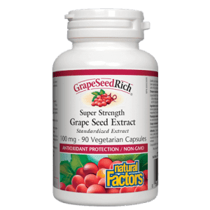 GrapeSeedRich® 100 mg · Ultra-fort Extrait de pépins de raisin -Natural Factors -Gagné en Santé