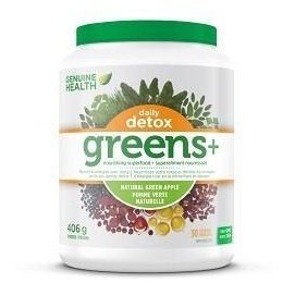 Genuine health - greens+ daily detox green apple 406g.