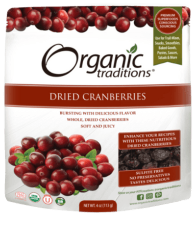Organic Dried Cranberries Infused with Apple Juice -Organic Traditions -Gagné en Santé