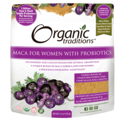 Organic Maca pour femmes avec probiotiques -Organic Traditions -Gagné en Santé