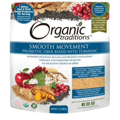 Organic Probiotic Smooth Movements Fiber Blend With Turmeric -Organic Traditions -Gagné en Santé