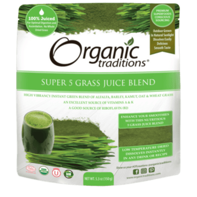 Organic Super 5 Grass Juice Blend -Organic Traditions -Gagné en Santé
