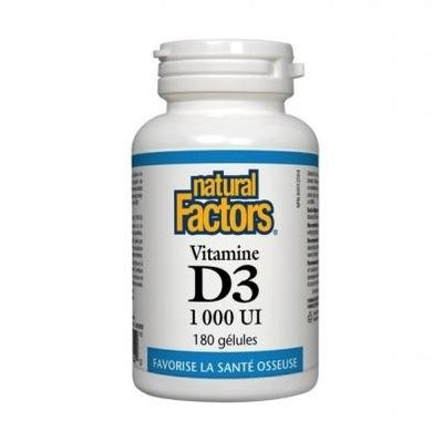 Vitamine D3 1000 UI - Gélules -Natural Factors -Gagné en Santé