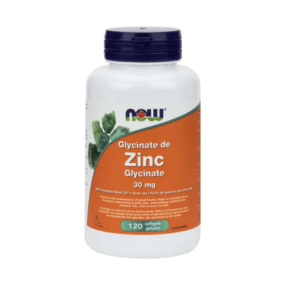 Glycinate de zinc 30 mg -NOW -Gagné en Santé